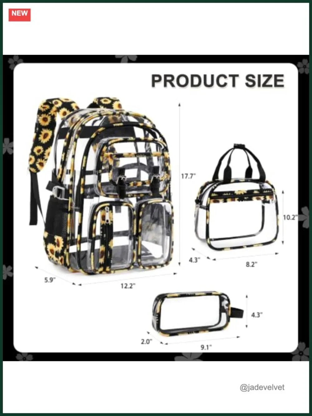 Clear Backpack Set with Lunch Bag and Pencil Case for Stadium Events